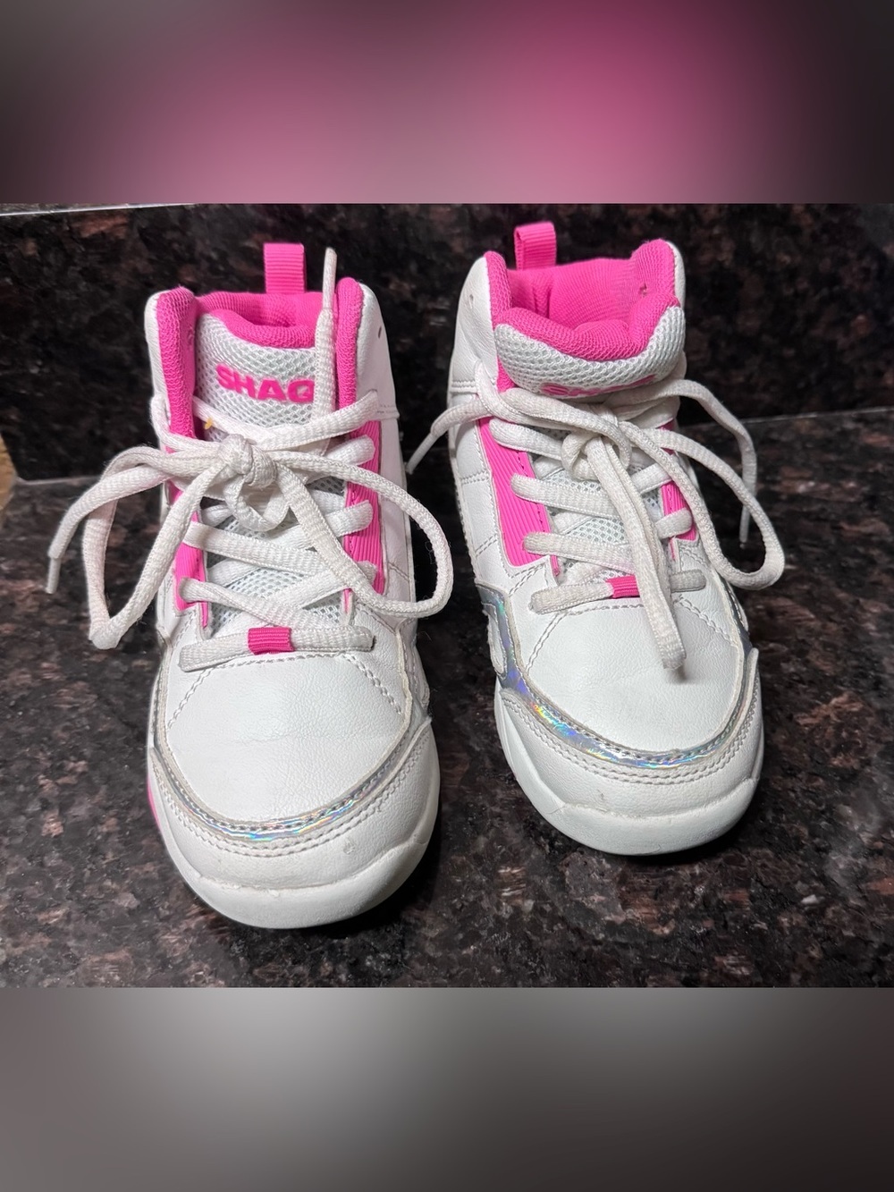 Shaq Kids' White Sneakers with Hot Pink Trim